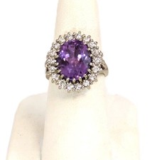 14K White Gold, Diamond & Amethyst Ring, Size 6-1/4