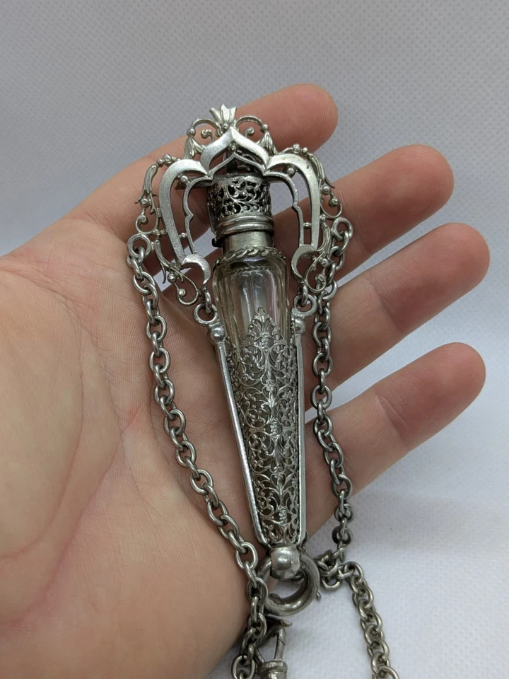 ANCIEN RARE BIJOU CLAVET CHATELAINE PORTE FLACON A SEL PARFUM NAPOLEON 3 - 19ème - Photo 4/4