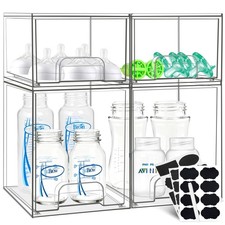 Baby Bottle Organizer, Stackable Storage Drawers with Label, Clear Station Or...