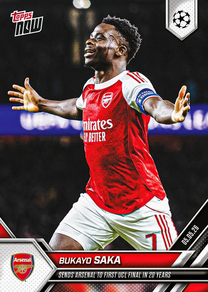 Bukayo Saka 2025-26 UCL Topps NOW base card # 132 Arsenal FC England view 2