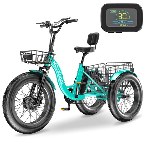 MOONCOOL 20" Fat Tire Electric Tricycle Adults 500W 3 Wheel Bike Trike w/ Basket - Picture 12 of 14