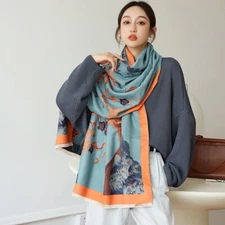 Imitate Cashmere Long Scarf Vintage Flower Tree Shawl Winter Warm Stole 185*65cm