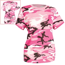 Womens Long Length Camo Short Sleeve T-Shirt - Pink Camo