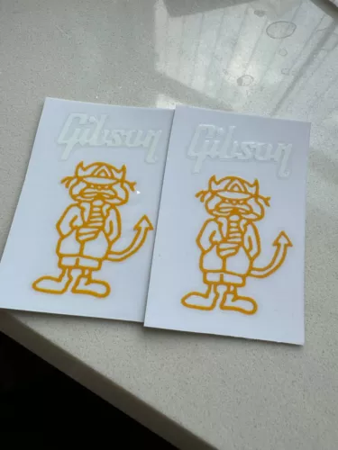 2Pcs Gibson Cat Electric Guitar Headstock Vinyl UV Transfer RAISED Decal Sticker