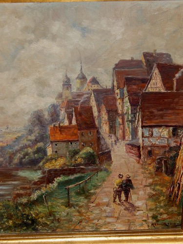 Gemälde Fachwerkstädtchen Hermann Krug Schüler von Hans Licht in Schwalenberg - Picture 2 of 6