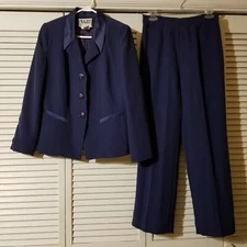 Night Studio NY 2-Piece Size 10 Jacket Pants Suit Blue Lined 100% Polyester