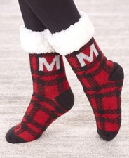 MID CALF PLUSH LINED ABCDLMR and S MONOGRAM SLIPPER SOCKS W/RUBBER GRIPPERS