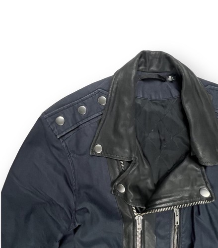 BLK DNM Mens Blue Black Moto Leather Canvas Jacket Biker style size S JAJA 38 - Picture 6 of 15