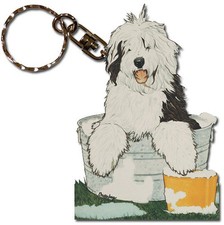 Old English Sheepdog Wooden Keychain
