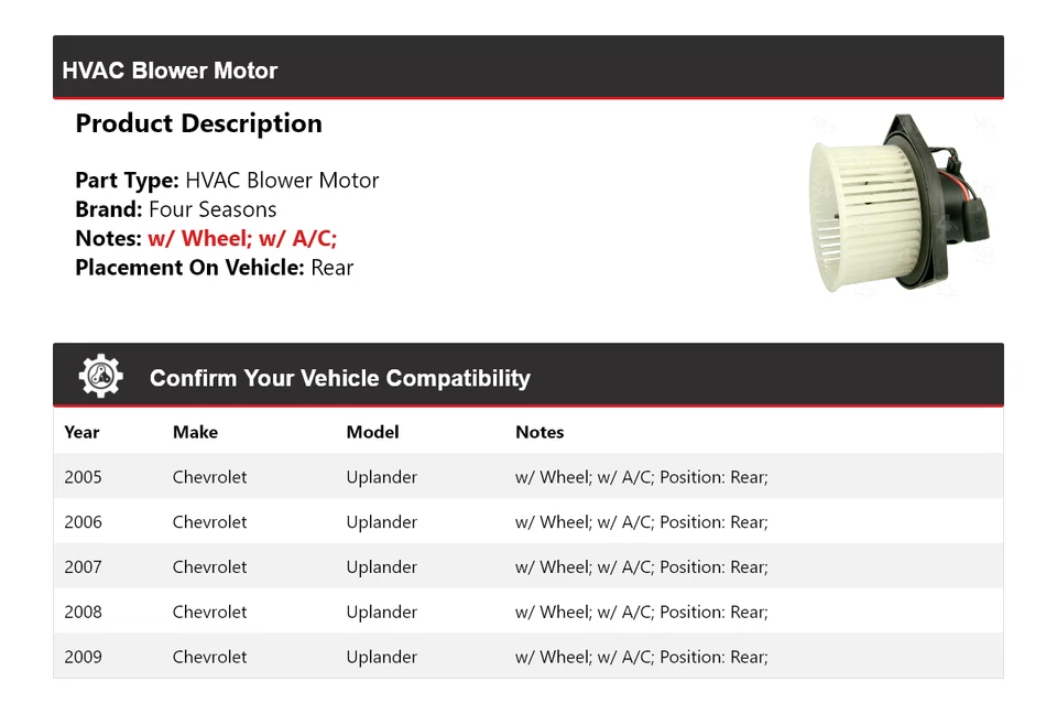 Задний двигатель вентилятора для Chevrolet Uplander 2005-2009 годов выпуска 4 сезона 2006 2007 2008 годов выпуска - Изображение 2 из 4