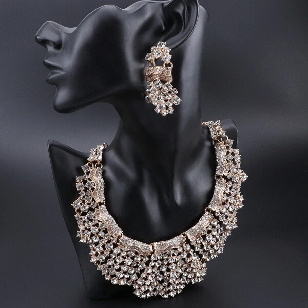 Women Austrian Crystal Necklace Earring Bridal Prom Party Wedding