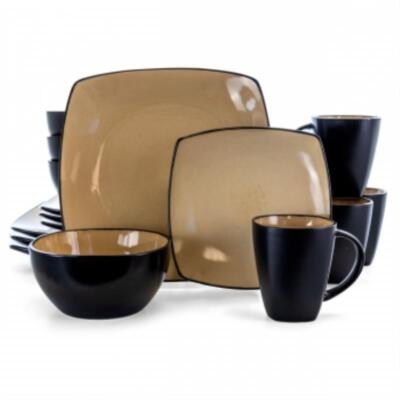 Soho Lounge 16 Pc Dinnerware, Taupe Square Shape (Service For 4)