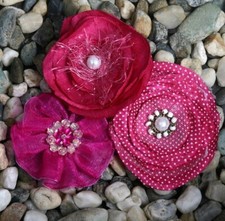 FABRIC Flower FUSCHIA PINK Pk 3 Mixed Styles 55-65mm  EXPRESSIONS Petaloo Gbf