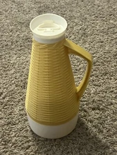Mid-century Mod Basket-Weave Plastic Serving Pitcher 11" Tall With Handle, Lid