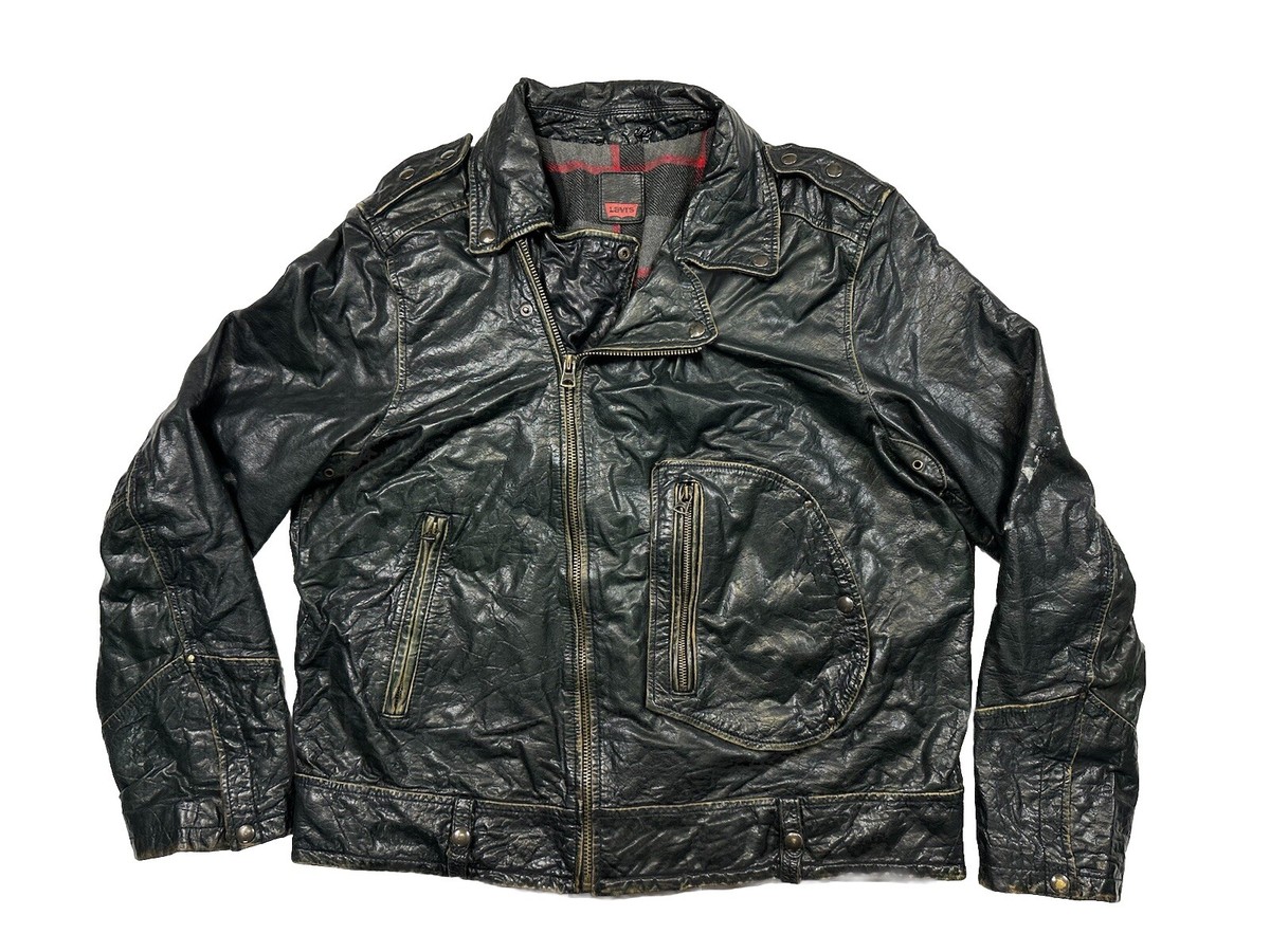 Vintage Levi's Leather Motorcycle Biker D Pocket Jacket Coat XL (G