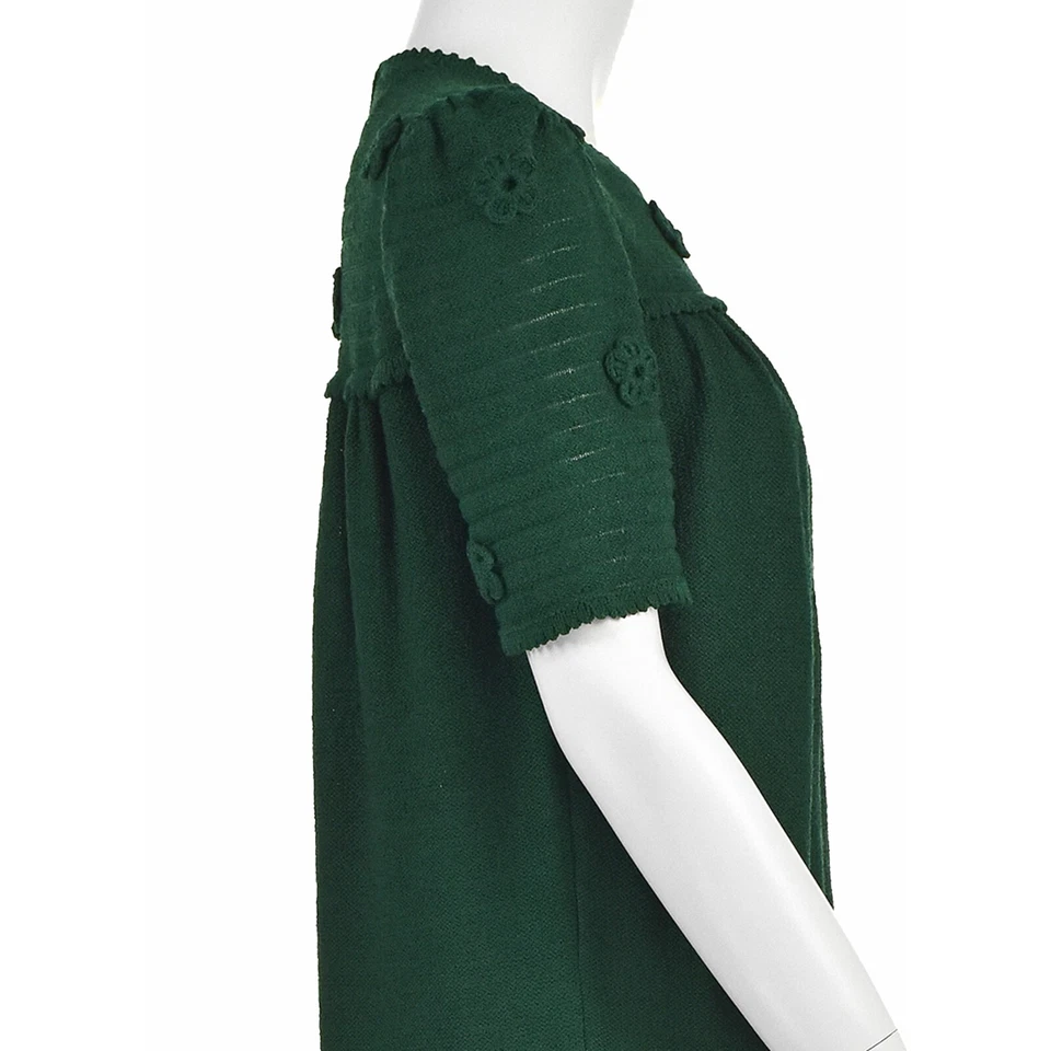 Vestido recto tejido verde bosque vintage ADOLFO con flores de ganchillo TALLA 6-8 mediano Foto 3 de 4