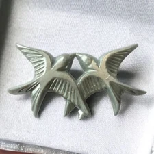 Celluloid Wedding Dove Brooch Silver Moon Glow 1940s Sweetheart Pin Vintage