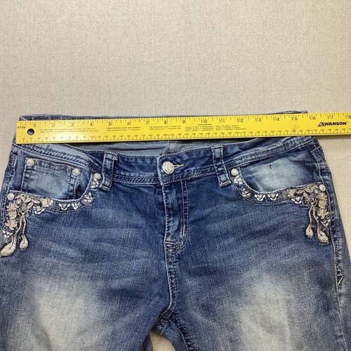 Grace in LA Jeans Womens 31 Blue Denim Boot Cut Low Rise Embroidered Studded - Picture 14 of 21