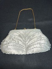 Vintage Beaded White Satin Clutch Evening Bag Hong Kong Made