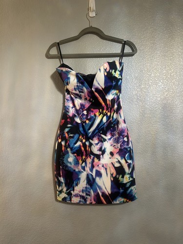 Women’s Bebe floral mini dress w/ detachable high low sheer skirt size 2 X - Picture 8 of 10