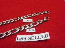 7/9 MM  7"-44" STAINLESS STEEL SILVER DESIGNER FIGARO ROPE CHAIN NECKLACE