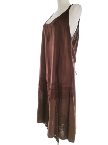 Evita Size 50 Brown Long Maxi Dress Viscose 100% Sleeveless Embroidery - Picture 2 of 5