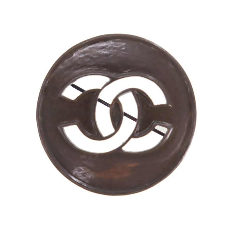 Broche prendedor usado círculo logotipos Chanel CC marrón oscuro 98A Francia vintage #CD873 S Foto 2 de 4