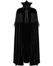 Punk Rave Womens Long Gothic Vampire Studded Velvet Lace Cloak Cape Coat Black 