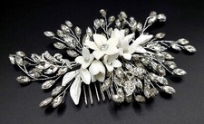 H7 Wedding Hair Comb - Silver Wire Crystals Beautiful Flowery Women Bridal Pearl