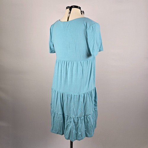 Kojooin Dress Women's Large Blue Ruffle Tiered Short Sleeve Button Detail VNeck - Picture 12 of 14