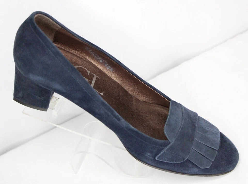 Zapatos de salón AGL para mujer EU 40,5 US 9,5 azul marino gamuza flecos tacón bloque hechos en Italia Foto 2 de 4
