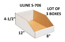 (3) 8" X 12" x 4 1/2" Corrugated Cardboard Open Storage Parts Bin Boxes Uline