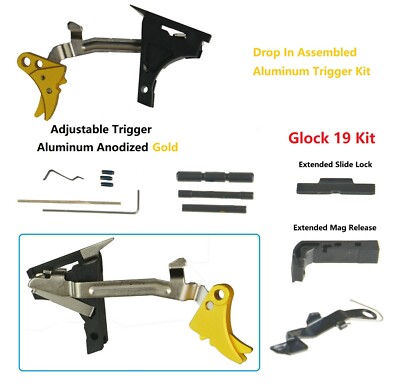 Lower Part Kit W Al Gold Adj Trigger N Extended Release & Slide Lock F Glock 19