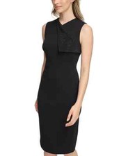 New! Calvin Klein Elegant Black Embellished Front Detail Sheath Dress size 8