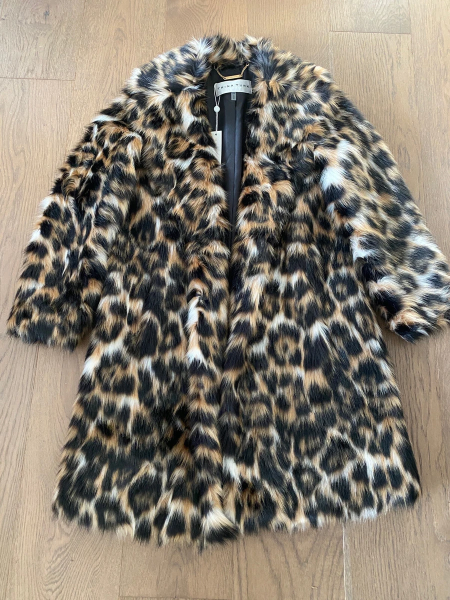 NWT Trina Turk Daniella Coat Jacket Faux Fur Animal Print size XS