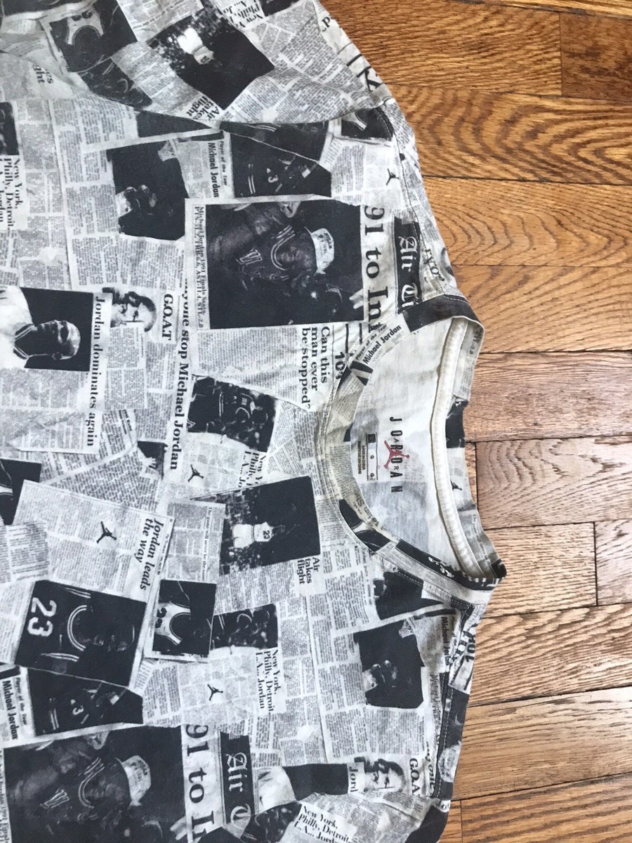 Vintage Nike Air Jordan Newspaper All Over Print T-Shirt Men