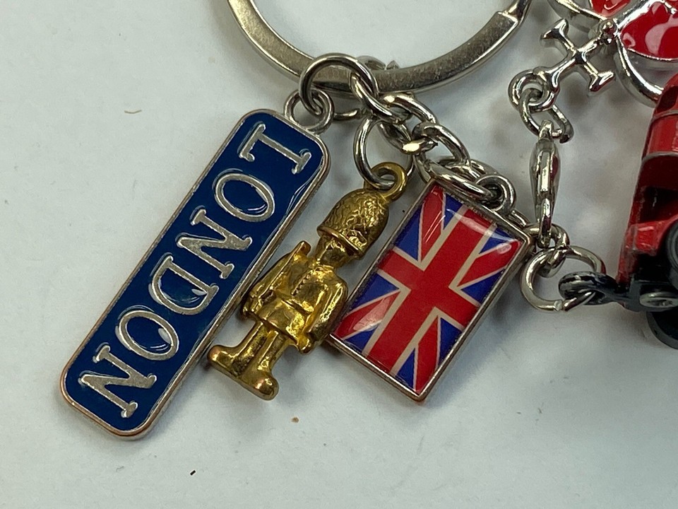 Windsor Castle & London England Keychains w/ Charms Crown, Big Ben, Bus