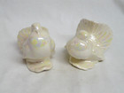 Vintage Pair of White Fantailed Ceramic Dove Figurines - Rainbow Glazed Finish — photo 1
