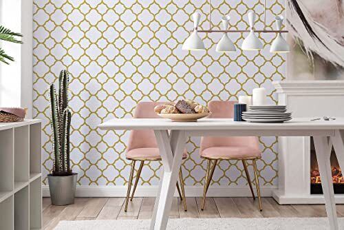 Peel and Stick Wallpaper White Gold Pattern Contact Paper Self Adhesive Decor - Picture 5 of 8