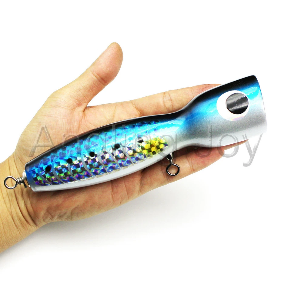 Señuelo de pesca 19 cm 120 g madera popper Topwater trolling gran juego hecho a mano cebo de atún Foto 3 de 4
