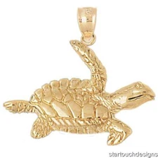 New 14k Yellow Gold Sea Turtle Pendant