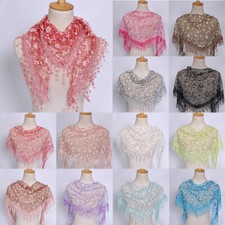 Women Lace Floral Triangle Scarf Tassel Shawl Scarves Elegant Tippet Headwrap