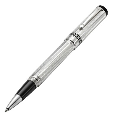 Xezo Tribune 925 Sterling Silver Rollerball Pen, Fine Tip. Platinum Plated