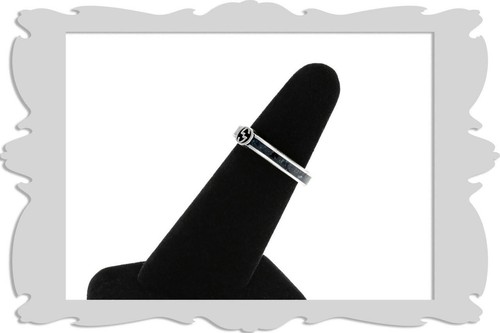 GUCCI Sterling Silver & Black Enamel Interlocking G Ring YBC7016200010 - Picture 4 of 5