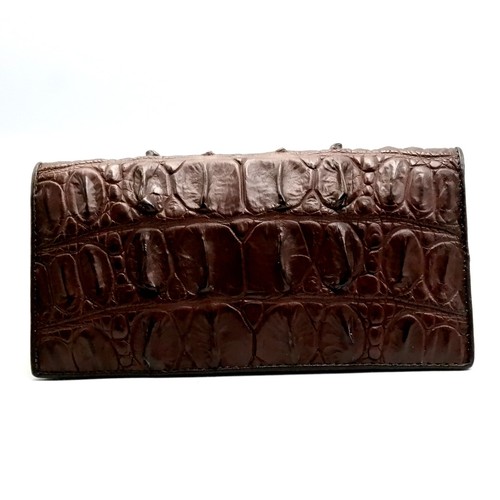 New Real Dark Brown Croc Back Bone Leather Skin Unisex Long Bifold Wallet. - Picture 4 of 11