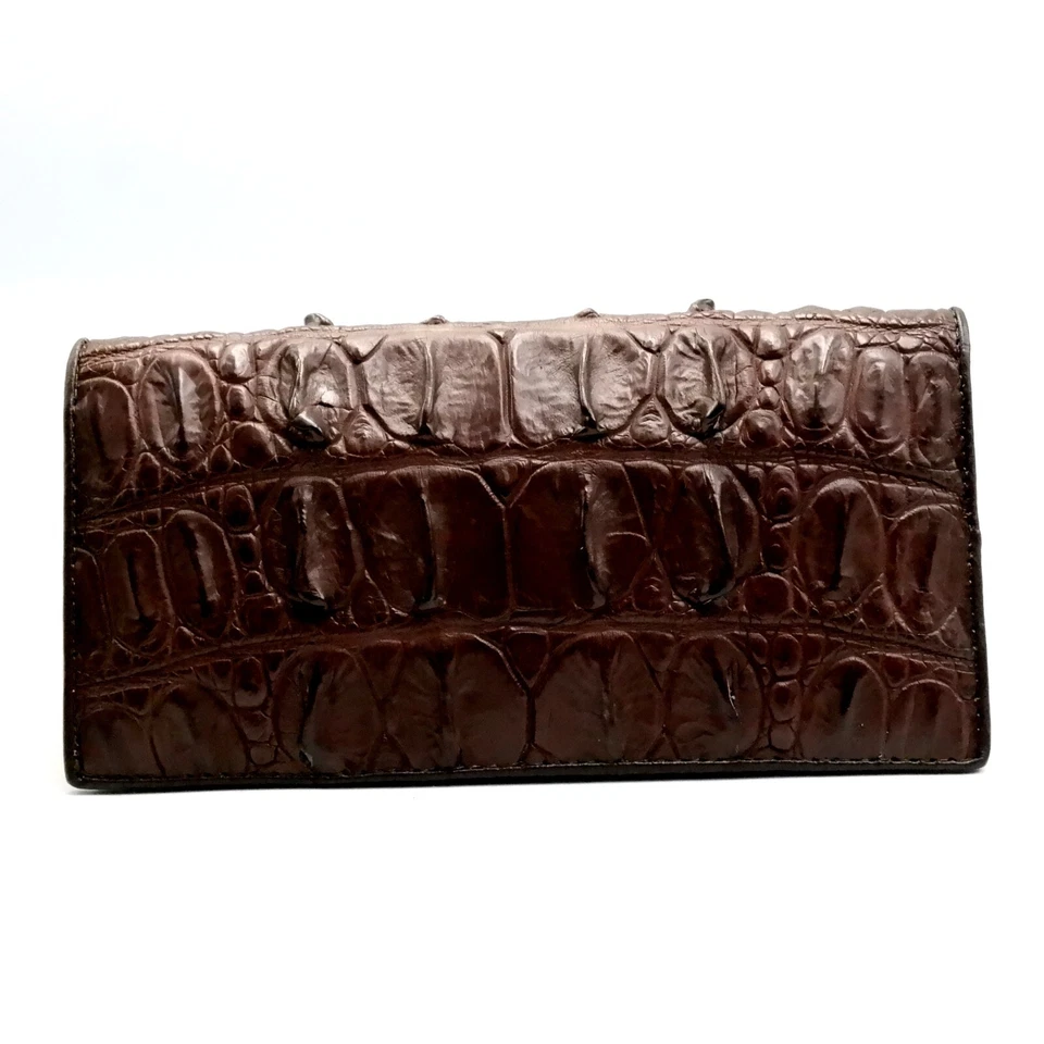 New Real Dark Brown Croc Back Bone Leather Skin Unisex Long Bifold Wallet. - Image 4 of 4
