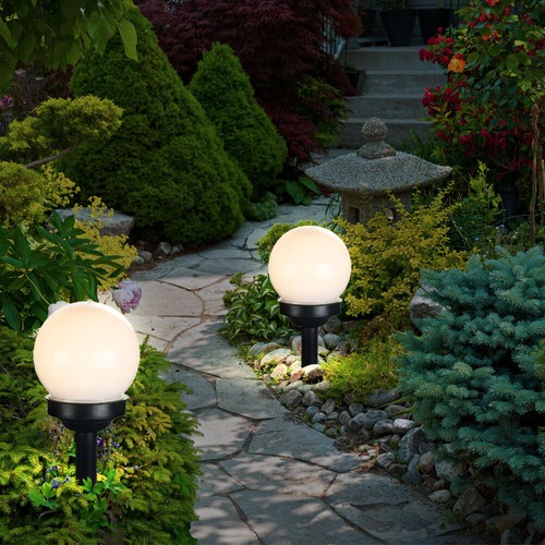 Außenleuchte Solarlampe Kugelleuchte Stecklampe LED Erdspieß weiß Garten Hof 4x - Bild 7 von 12