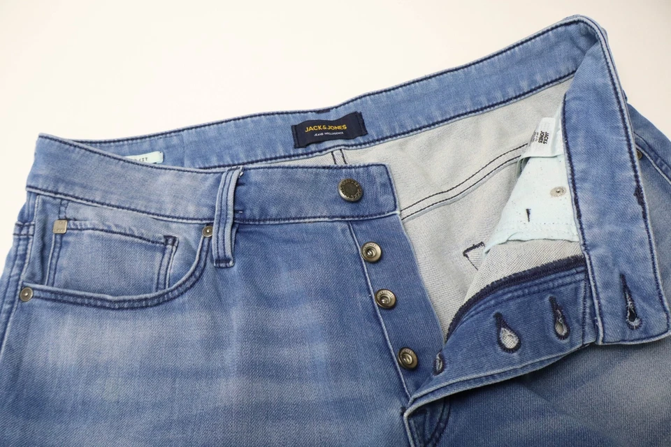 Pantalones Cortos JACK & JONES Calce Regular Para Hombre MEDIANOS Denim Elastizados Botón Mosca Desteñido Foto 4 de 4