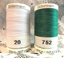 NEW White & Green GUTERMANN 100% polyester sew-all thread 547 yards Spools   