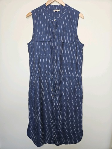 Faherty Kleid L blau marine Saylor Midnight Ikat Bindegürtel Coastal Preppy Baumwolle